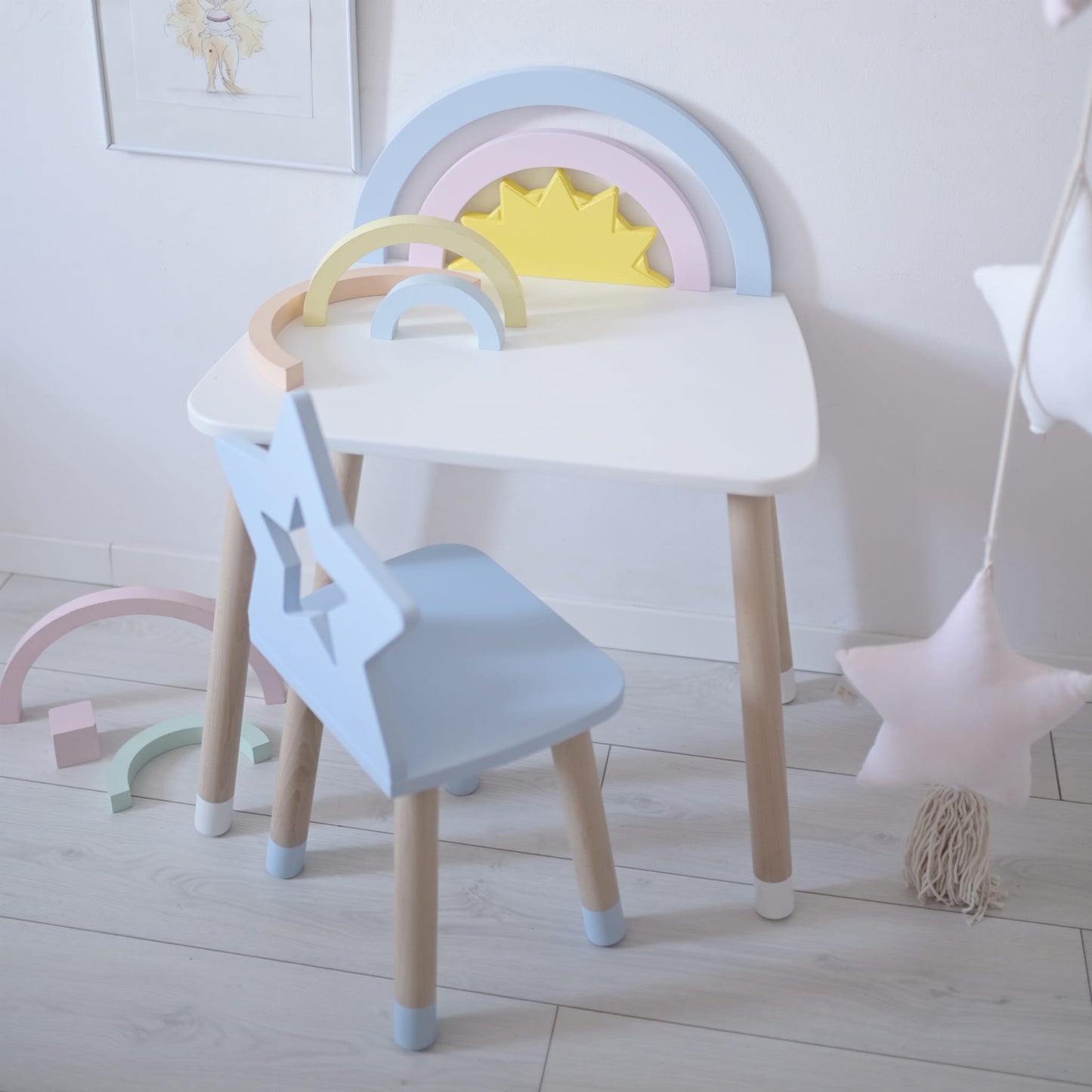 Toddler play table, Kid's activity table,Table and Chair Set, Children Room, Girls furniture,Dressing Table, vanity table, sensory table, kids craft table, gift for grandchild, wooden play table, nursery, nursery furnitures, pink furnitures, bear chair, flower mirror, pink table, 